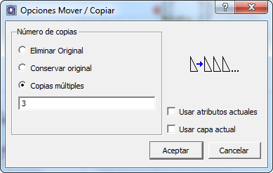 opciones de la herramienta copiar en Qcad