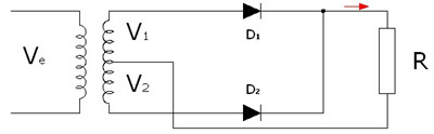 Rectificador de onda completa con transformador de toma intermedia