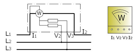 Medición con vatímetro en red trifásica, equilibrada sin neutro