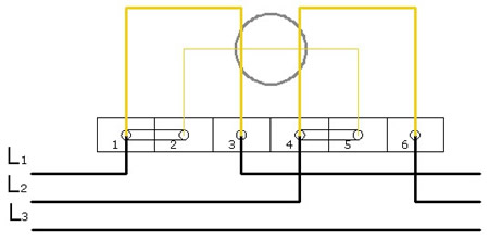 Contador monofásico con doble bobina de intensidad en red trifásica equilibrada sin neutro