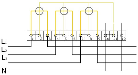 Contador trifásico en red trifásica con neutro