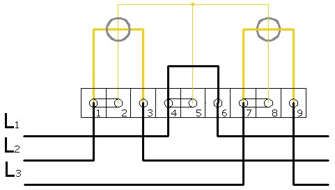 Contador trifásico en red trifásica sin neutro